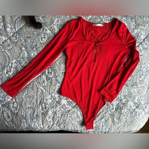 Red Long sleeve Zip Up Bodysuit